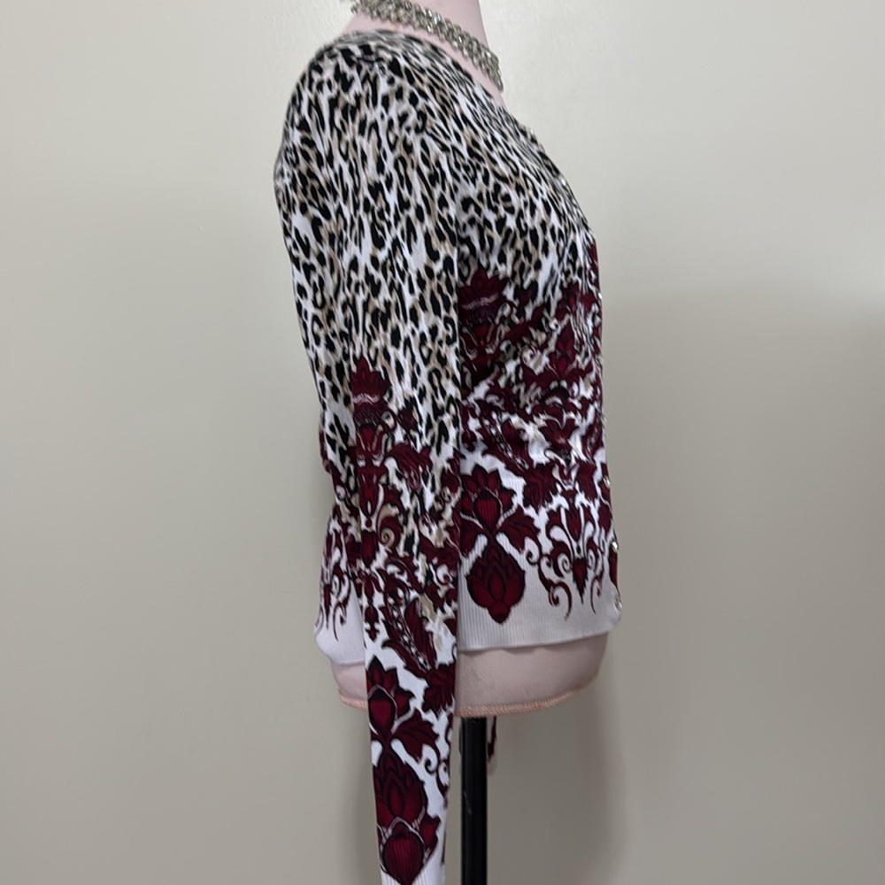 Women's Burgundy Floral & Leopard Print Button Cardigan - Picture 4 of 9